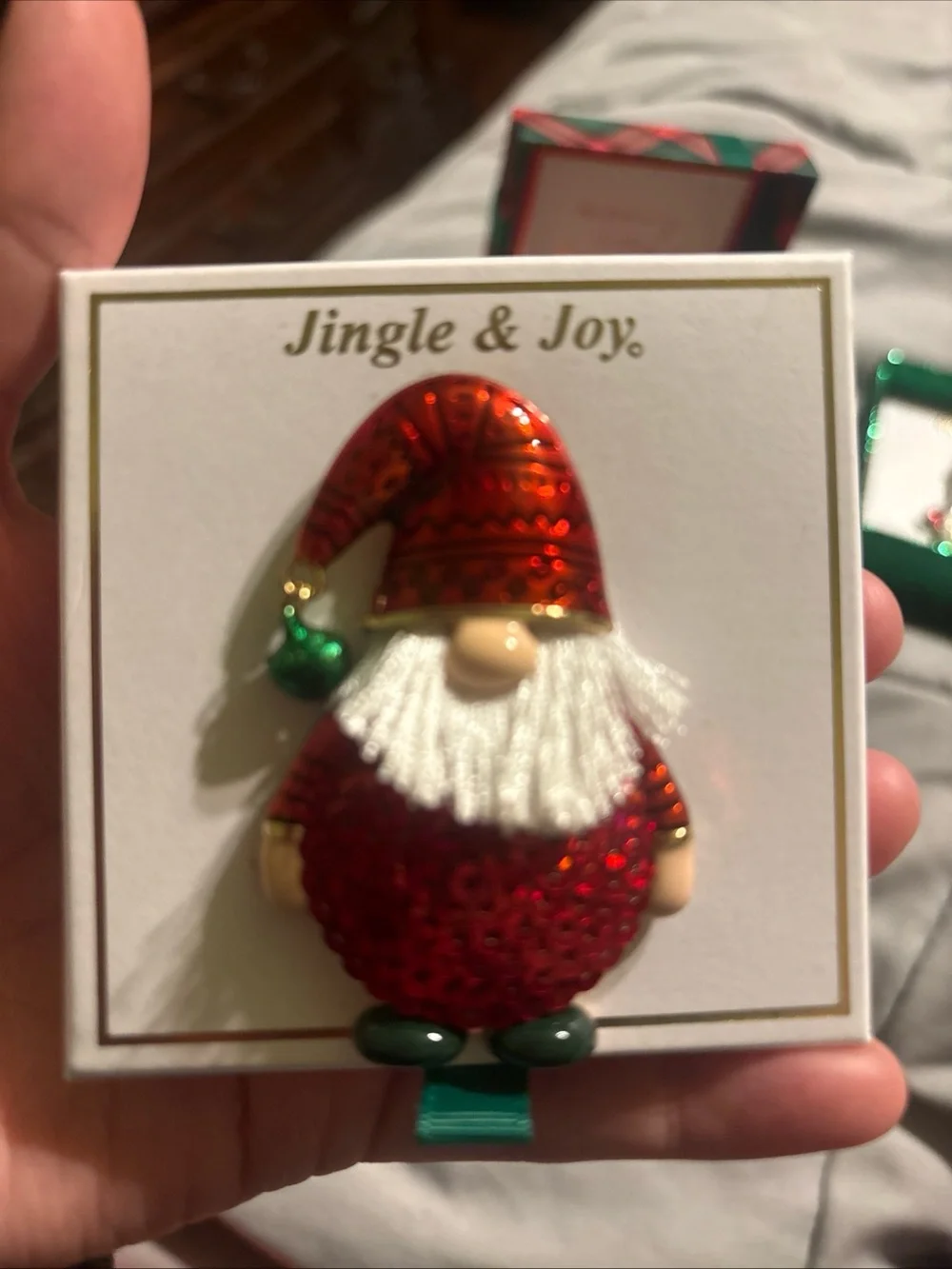 Jingle & Joy Red Sequin Holiday Gnome and Snowman  Brooch